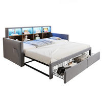 POLSTERBETT 90/190 cm Hellgrau aus Samt mit Stauraum LED-Beleuchtung und Ladeanschlüssen - Hellgrau, Textil (90/190cm) - OKWISH