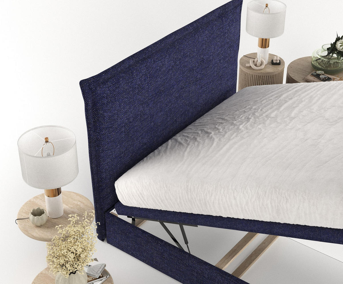 POLSTERBETT Eliot mit Stauraum 180/200 cm Marineblau im Alta Stoff - Schwarz/Dunkelblau, Holz/Holzwerkstoff (180/200cm) - AltaBeds