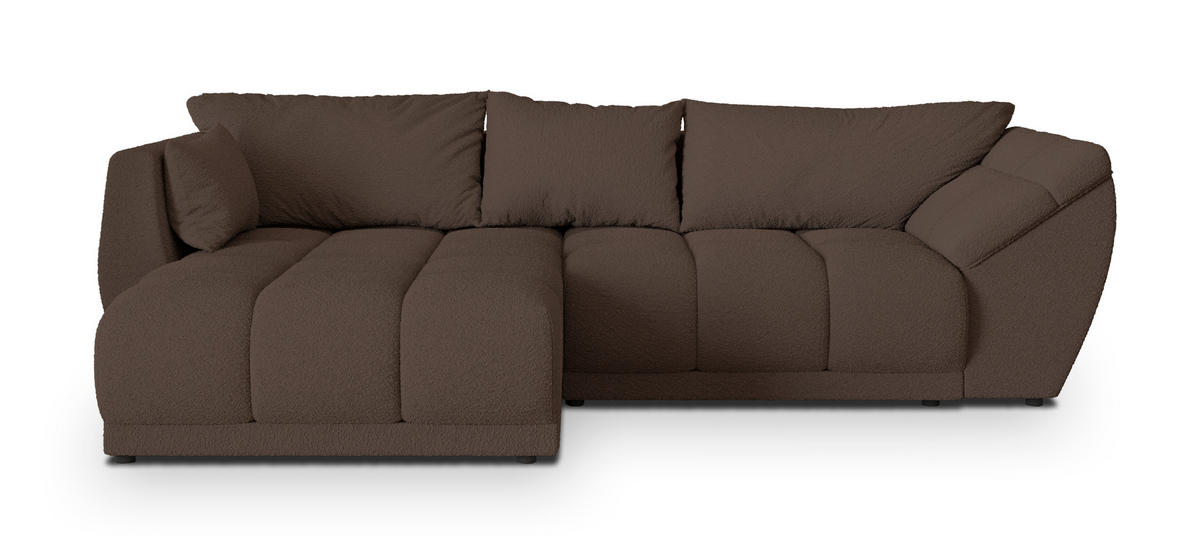 ECKSOFA ORENTI L-S Braun Boucle-Stoff mit Schlaffunktion - Braun, Holz (287/182cm) - MASSENO