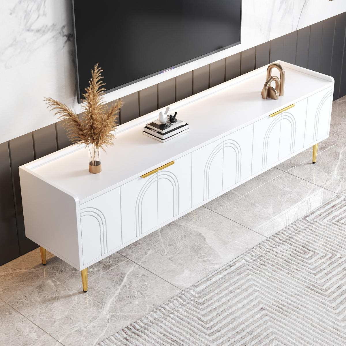 TV-ELEMENT mit Kabeldurchführung 170 x 35 x 47,5 cm MDF Weiß - Weiß, Holzwerkstoff (35/47.5/170cm) - Beauniv