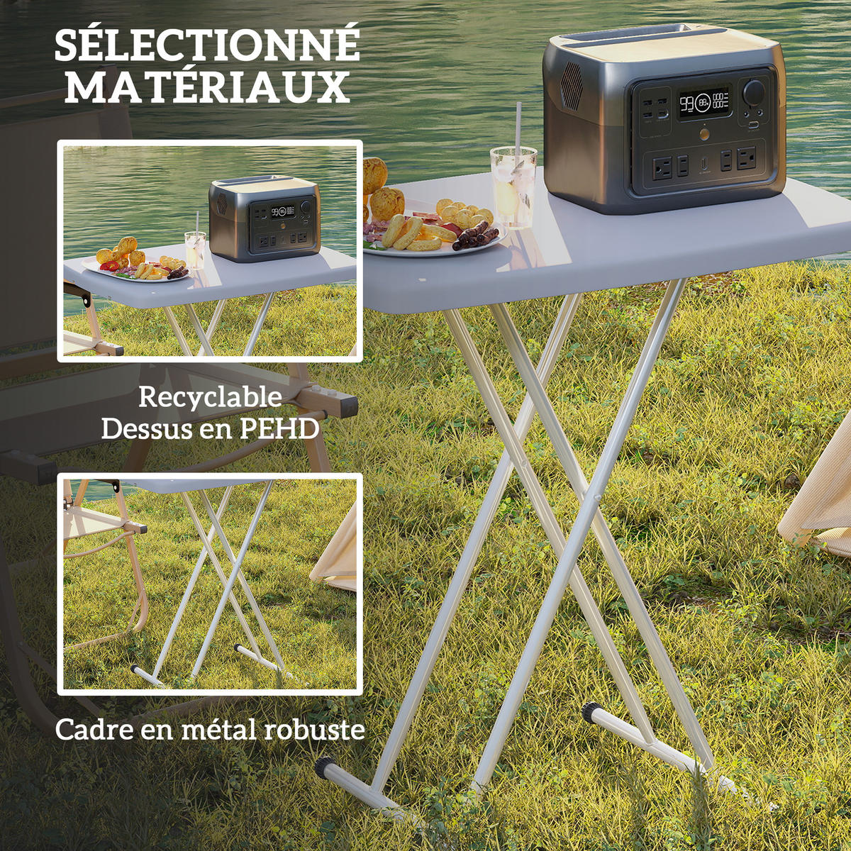 GARTENKLAPPTISCH DE-14193 höhenverstellbar 6-Stufen Grau - Dunkelgrau, Kunststoff (76/50/74cm) - ComfortXL