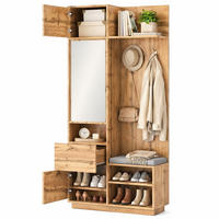GARDEROBE-SET in Naturfarben mit Spiegel und Sitzbank für Flur und Eingangsbereich, B90/T34.5/H190 cm - Naturfarben, Glas/Holzwerkstoff (90/190/34.5cm) - STILVORA
