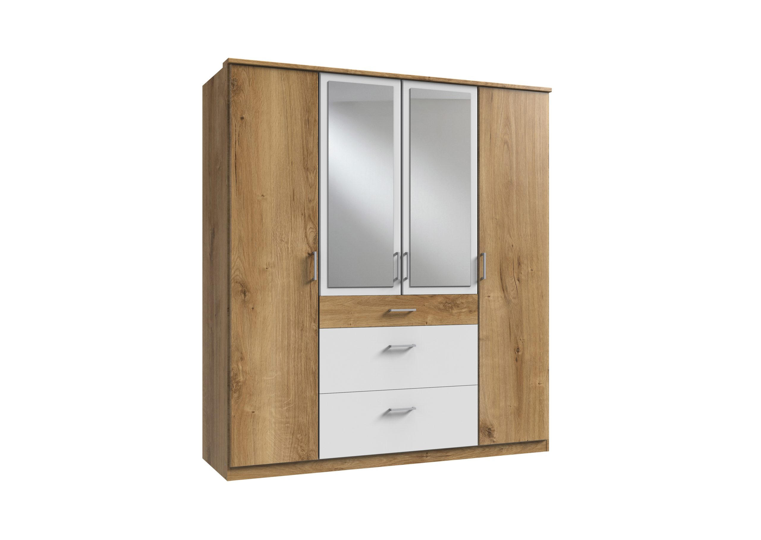 DREHTÜRENSCHRANK Click in Plankeneiche Weiß - 179 cm Breite mit Spiegel - Braun, Holzwerkstoff (179/199/58cm)