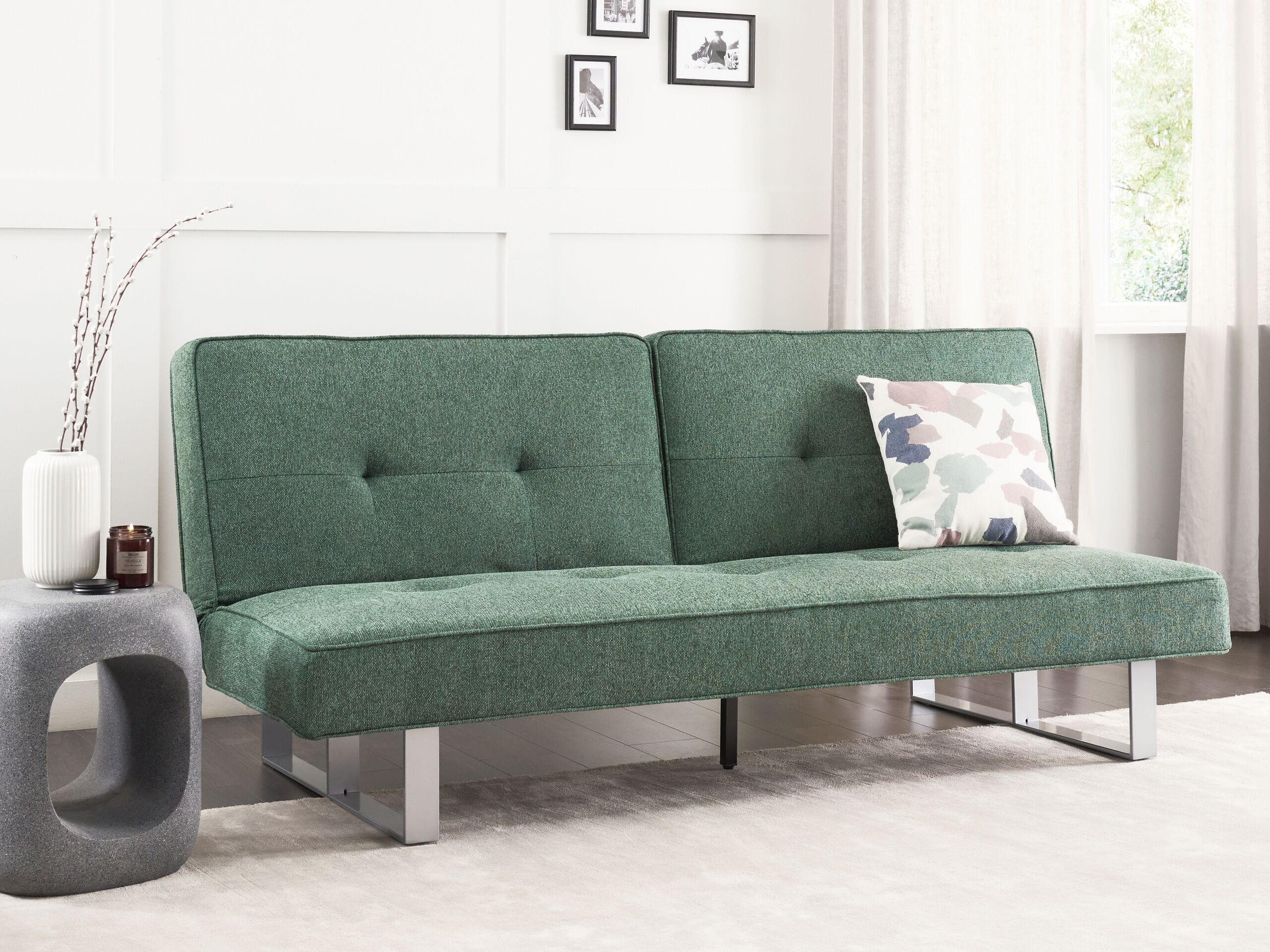 3-SITZER-SCHLAFSOFA grün Dublin - Silberfarben/Grün, Textil (190/38/88cm) - Beliani