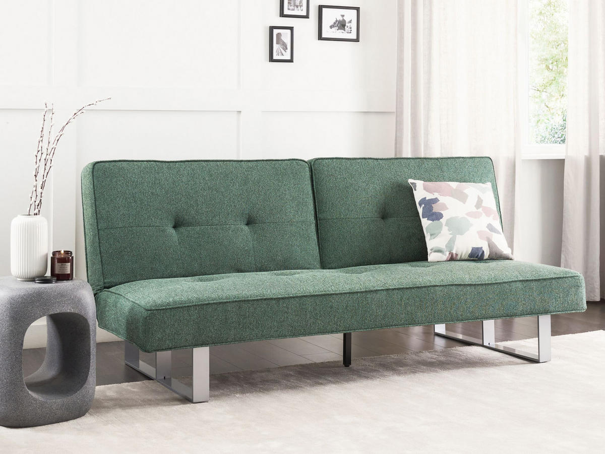 3-SITZER-SCHLAFSOFA grün Dublin - Silberfarben/Grün, Textil (190/38/88cm) - Beliani
