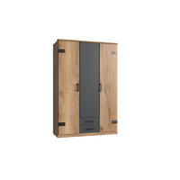 KLEIDERSCHRANK Cork in Plankeneiche mit Grafit 135x199x58 cm (BxHxT) – Drehtürenschrank ohne Spiegel in Breite 135cm - Braun/Grau, Holzwerkstoff (120/200/80cm)