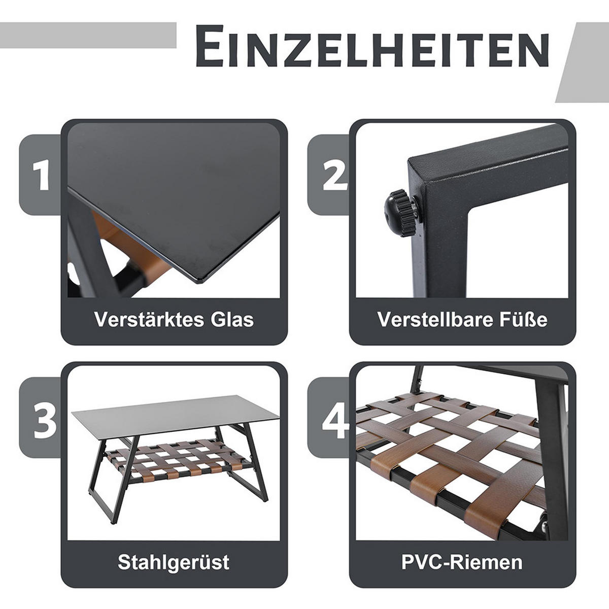 LOUNGEGARNITUR für 4 Personen，mit Sofa,Couchtisch & Kissen，schwarz - Schwarz, Metall - KOMHTOM