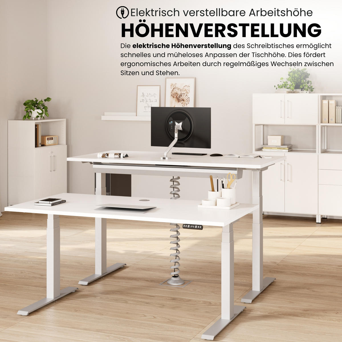 SCHREIBTISCH elektrisch XDKB 80/140/74 cm in Weiß/Graphitfarben - Graphitfarben/Weiß, Holzwerkstoff (80/140/74cm) - bümö