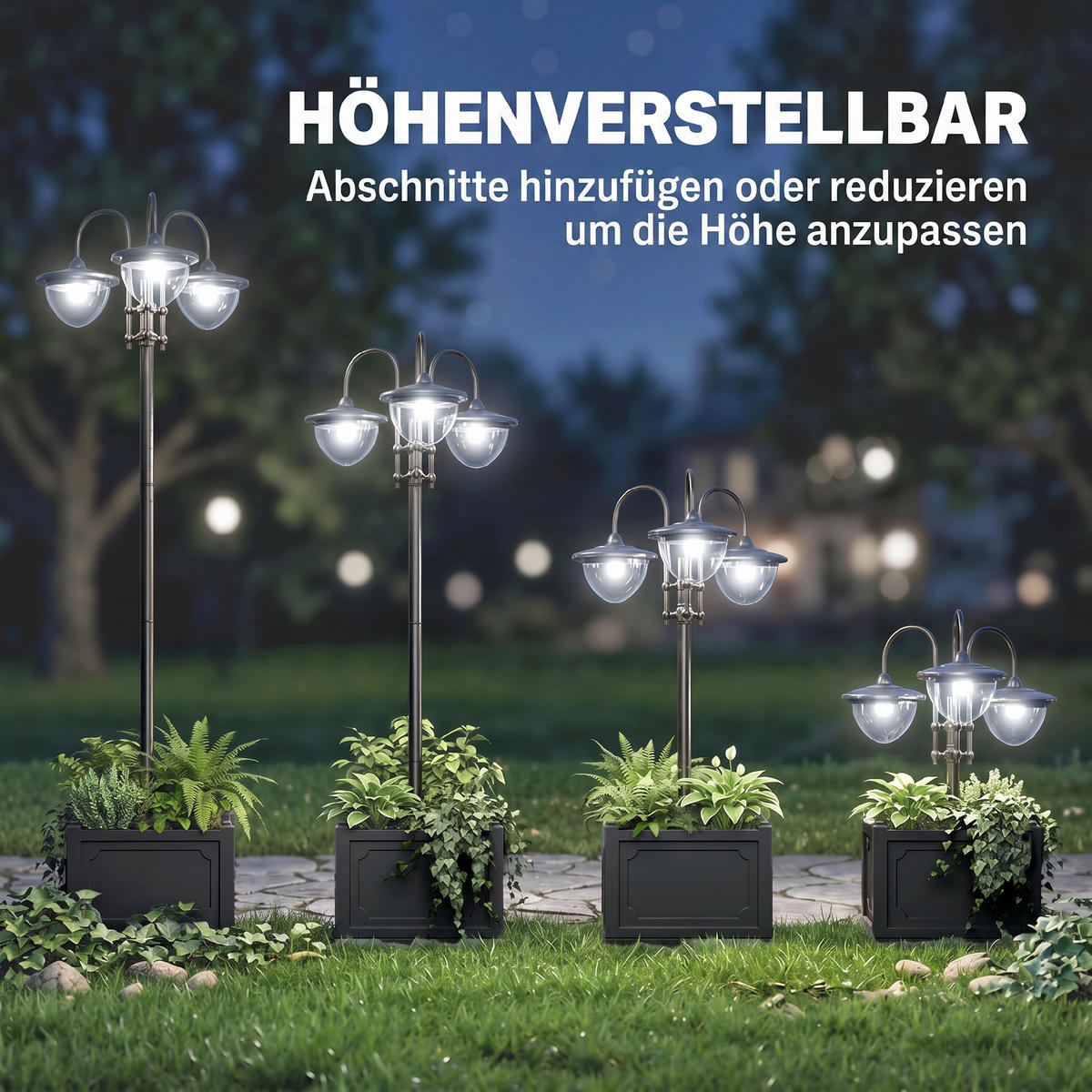 GARTENLATERNE, Schwarz, PP, ABS, Edelstahl, Aluminiumlegierung - Schwarz, Metall (60/55/189cm) - Outsunny