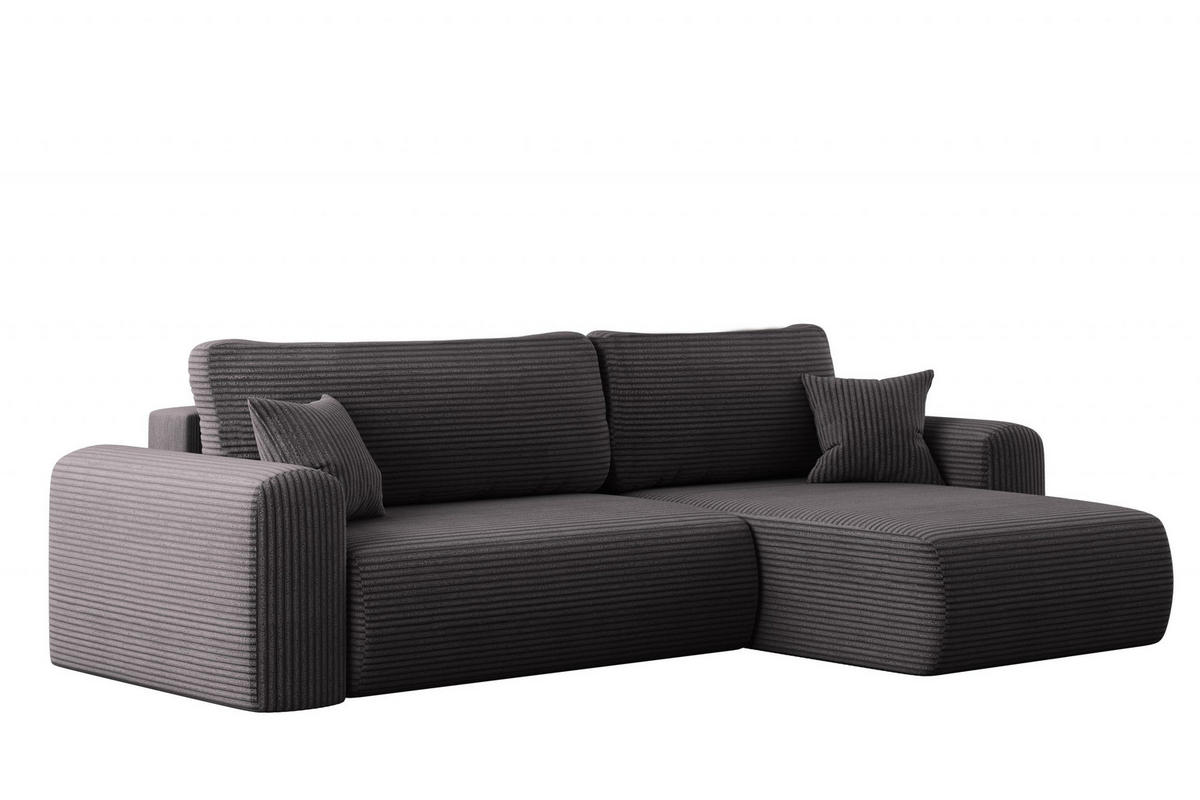 ECKSOFA Mit Schlaffunktion und Stauraum für Bettzeug Capri Stoff Poso Dunkelgrau Rechts - Dunkelgrau, Holz/Textil (272/145cm) - Kaiser Möbel
