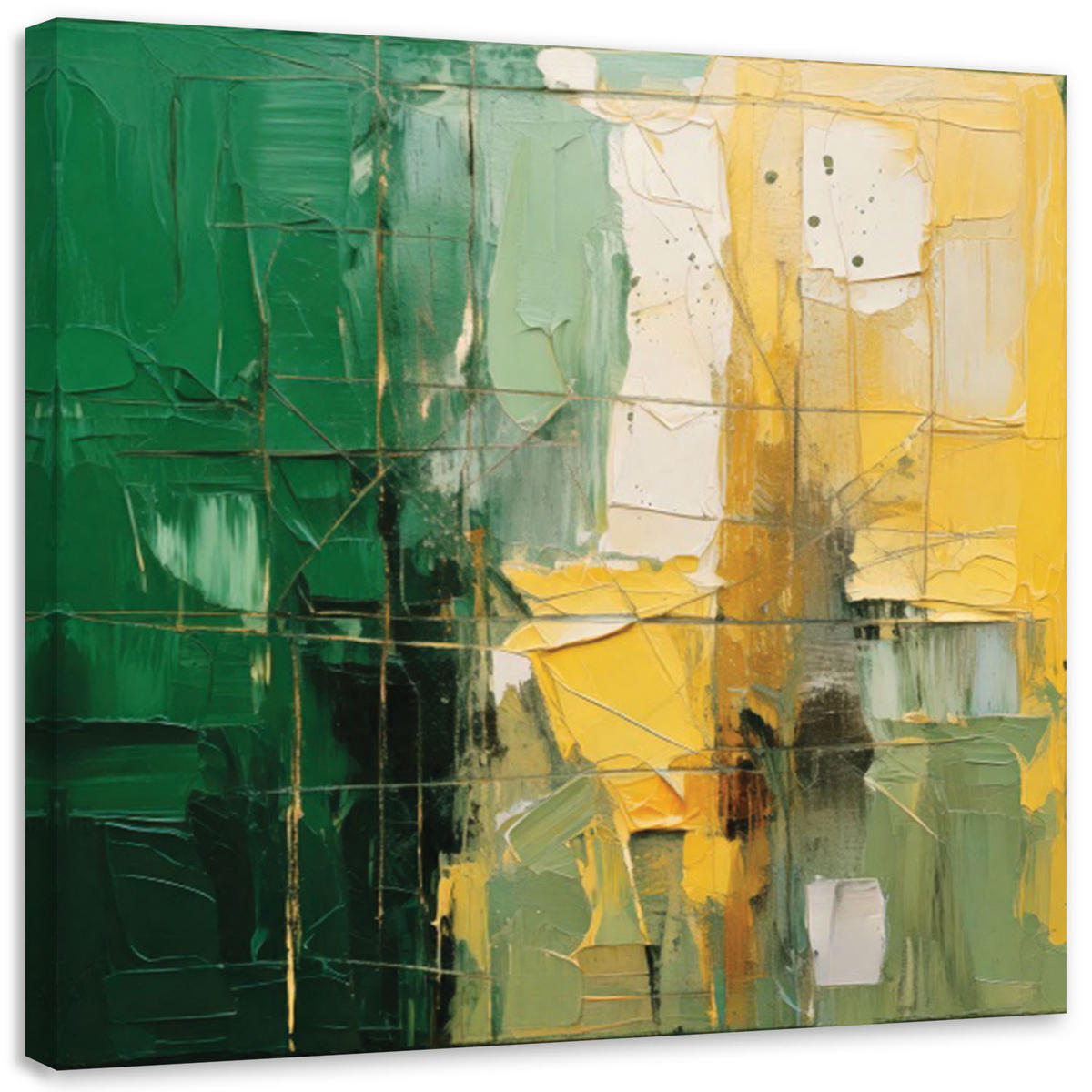 LEINWANDBILD Geometrische Abstraktion Grün Gelb 50x50cm - Grün, Textil (50/50cm) - Feeby