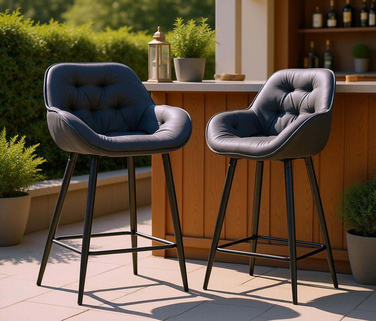 BARHOCKER 2er Set Gibal Stoff dunkelgrau - Dunkelgrau/Schwarz, Textil/Metall (54/93.5/57.5cm) - TPFLiving