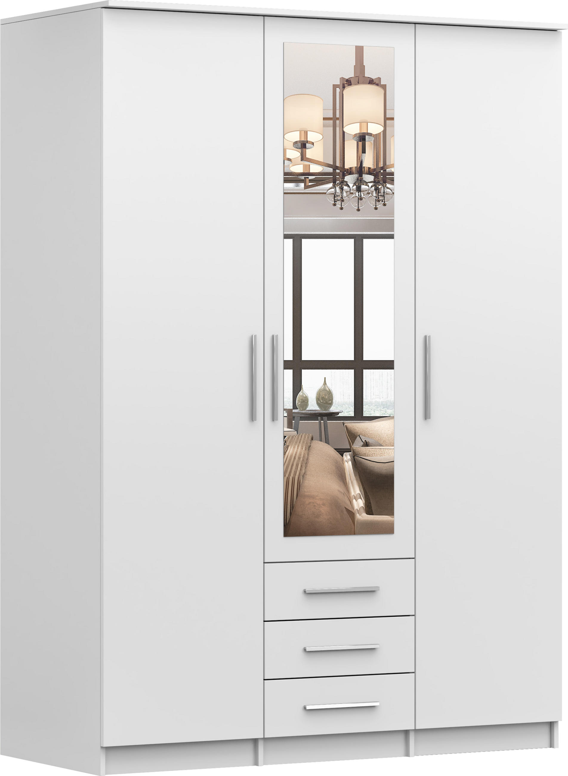 DREHTÜRENSCHRANK - RUTH 3D WEIß - Weiß, Holzwerkstoff/Metall (150/210/64cm) - Möblo