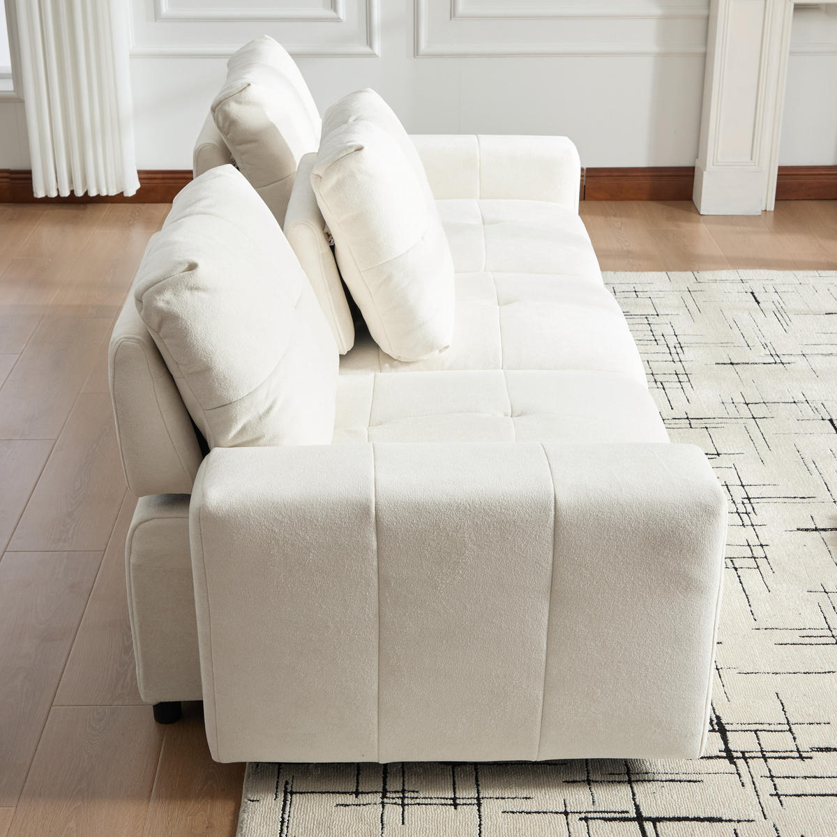 ECKSOFA 213/94/84 cm Beige Weiß mit Schlaffunktion - Creme, Textil (213/94cm) - Oxeza
