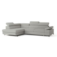 ECKSOFA FAVIEN L-S Hellgrau Boucle-Stoff mit Schlaffunktion - Hellgrau, Holz (257/190cm) - MASSENO