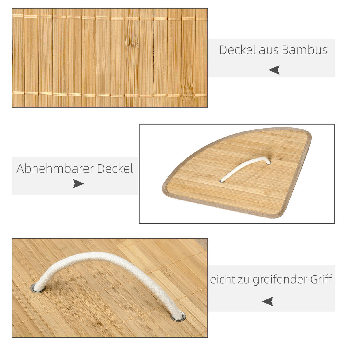 WÄSCHEKORB 38x38x57 cm Natur aus Bambus mit Deckel & Innenbeutel - Naturfarben, Naturmaterialen (38/57/38cm) - Modfu