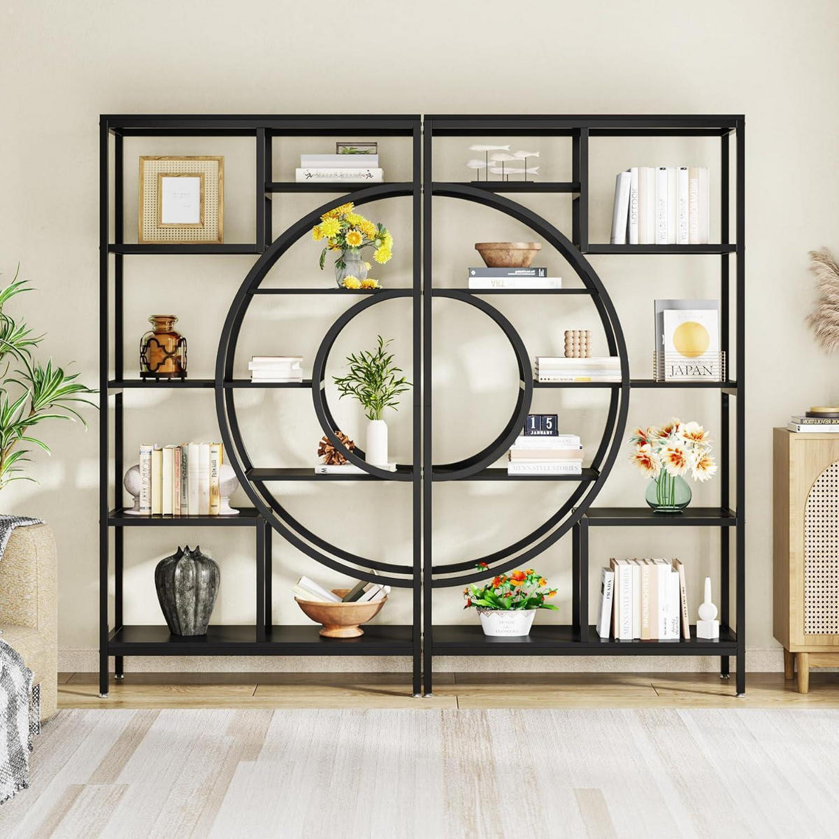 BÜCHERREGAL 179cm geometrisch 8-stöckig Schwarz 2-teiliges Set - Schwarz, Metall (100/179/30cm)