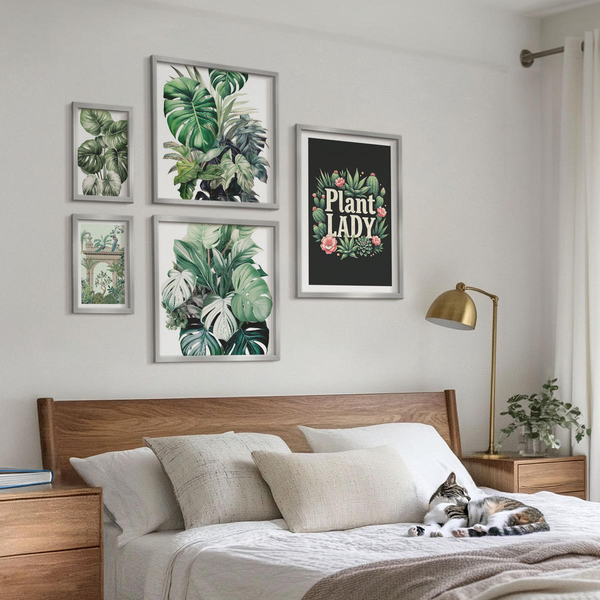 BILDER SET 5er Set - 50x50 cm & 20x30 cm & 40x60 cm Silberner Rahmen - Japanische Natur und Japandi-Stil - Silberfarben, Kunststoff (40/60cm) - TULUP