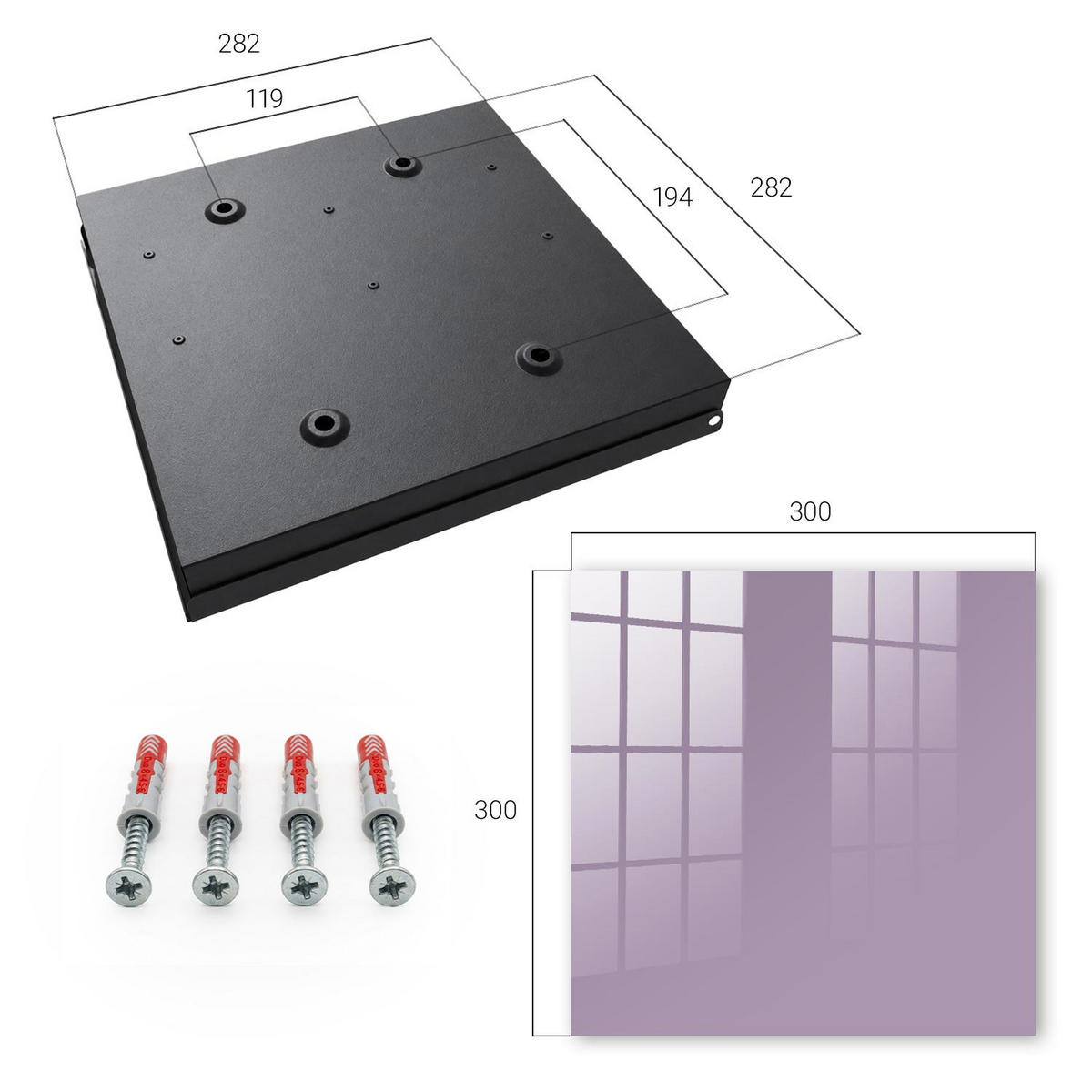 SCHLÜSSELBOX Schwarz 30x30 cm- Türöffnung nach rechts - Fliederviolett - Lila, Metall (30/30/5cm) - TULUP