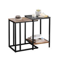 COUCHTISCH 2er Set Schwarz - Schwarz/Braun, Holzwerkstoff/Metall (40/40/60cm) - SoBuy