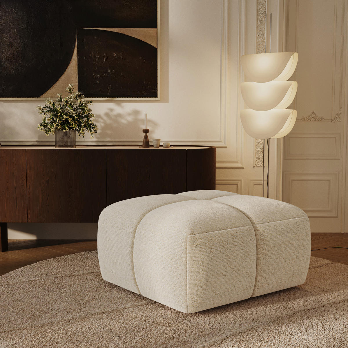 POUFS NUBI Strukturierter Samt Creme 78cm - Creme, Textil (78/42/78cm) - Sia Home