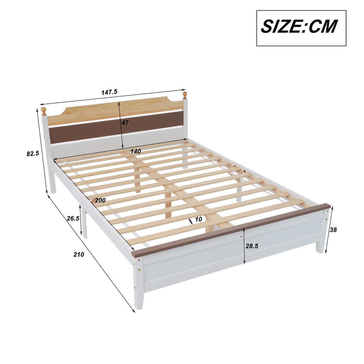BETT 140/200 cm Weiß Kiefernholzrahmen mit Kopfteil aus MDF - Weiß, Holzwerkstoff (140/200cm) - OKWISH