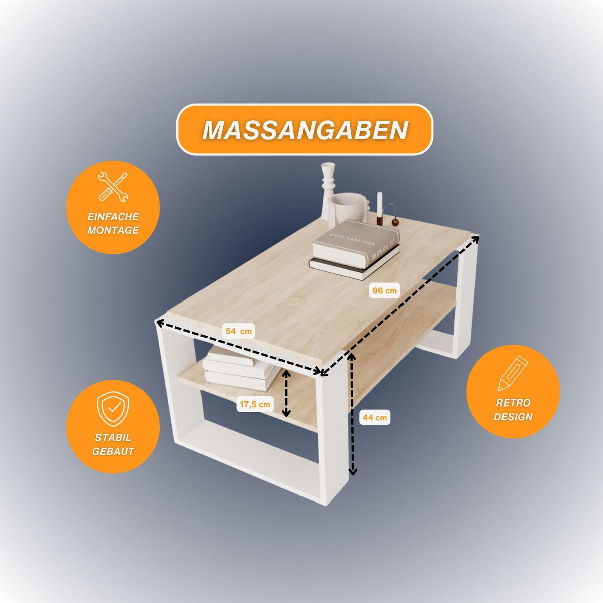 COUCHTISCH Kaja96 96/42/53,8 - Weiß/Sonoma Eiche, Holzwerkstoff (54/96/42cm) - RAUMHIRSCH FURNITURE