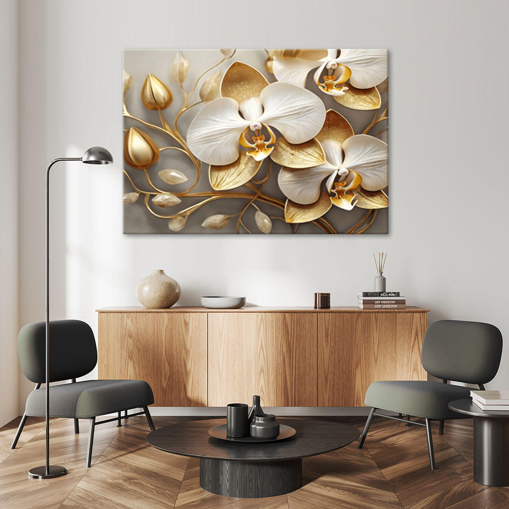 LEINWANDBILD Orchidee glamourös gold 100x70cm - Goldfarben, Textil (100/70cm) - Feeby