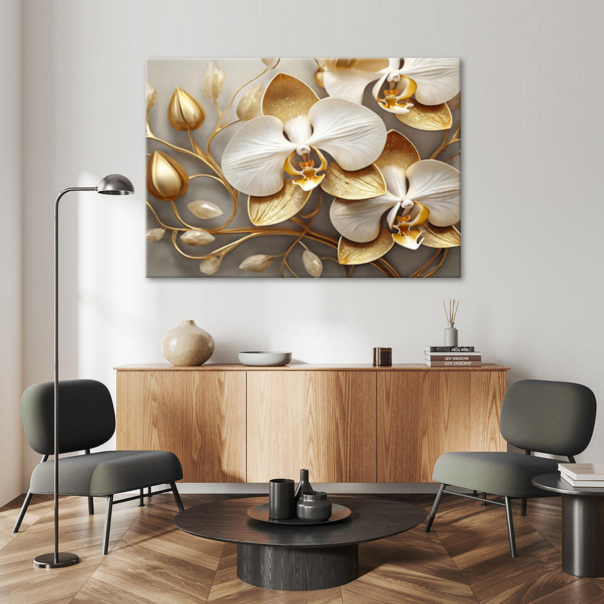 LEINWANDBILD Orchidee glamourös gold 100x70cm - Goldfarben, Textil (100/70cm) - Feeby