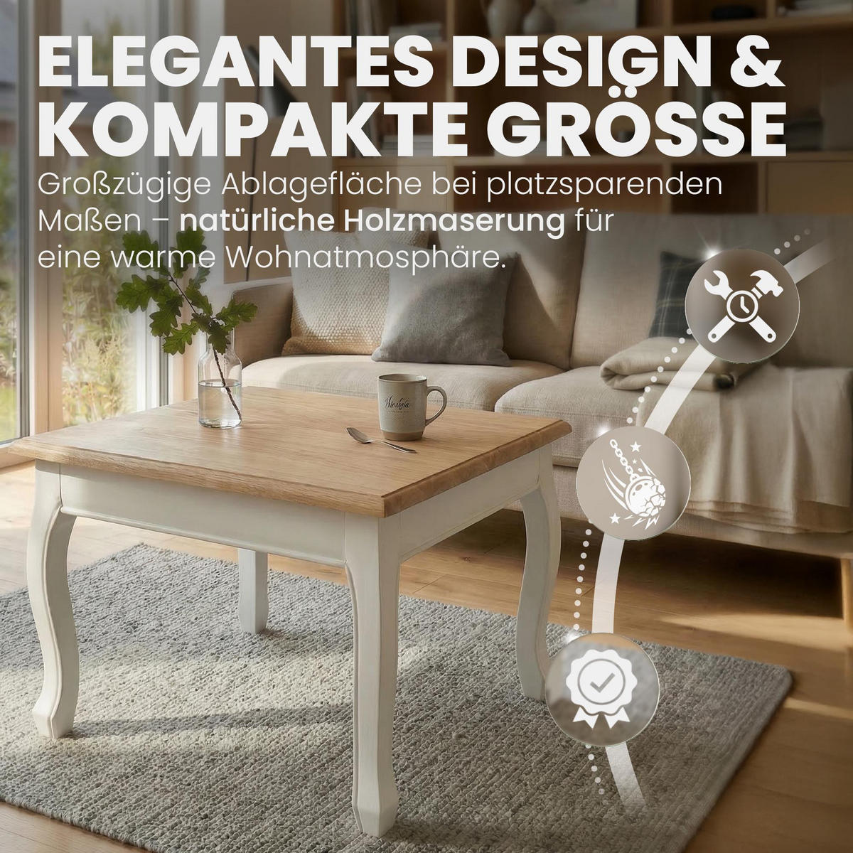 BEISTELLTISCH eckig 50/50/45 cm Holz natura/weiß - Eukalyptusholzfarben/Weiß, Holz (50/50/45cm) - CLP