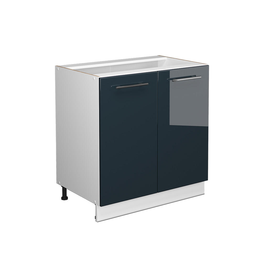 SPÜLENUNTERSCHRANK Fame-Line Dunkelblau Hochglanz 80 cm mit Regal ohne AP - Weiß/Dunkelblau, Holzwerkstoff (80/82/51.6cm) - Vicco