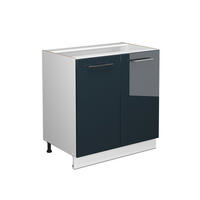 SPÜLENUNTERSCHRANK Fame-Line Dunkelblau Hochglanz 80 cm mit Regal ohne AP - Weiß/Dunkelblau, Holzwerkstoff (80/82/51.6cm) - Vicco