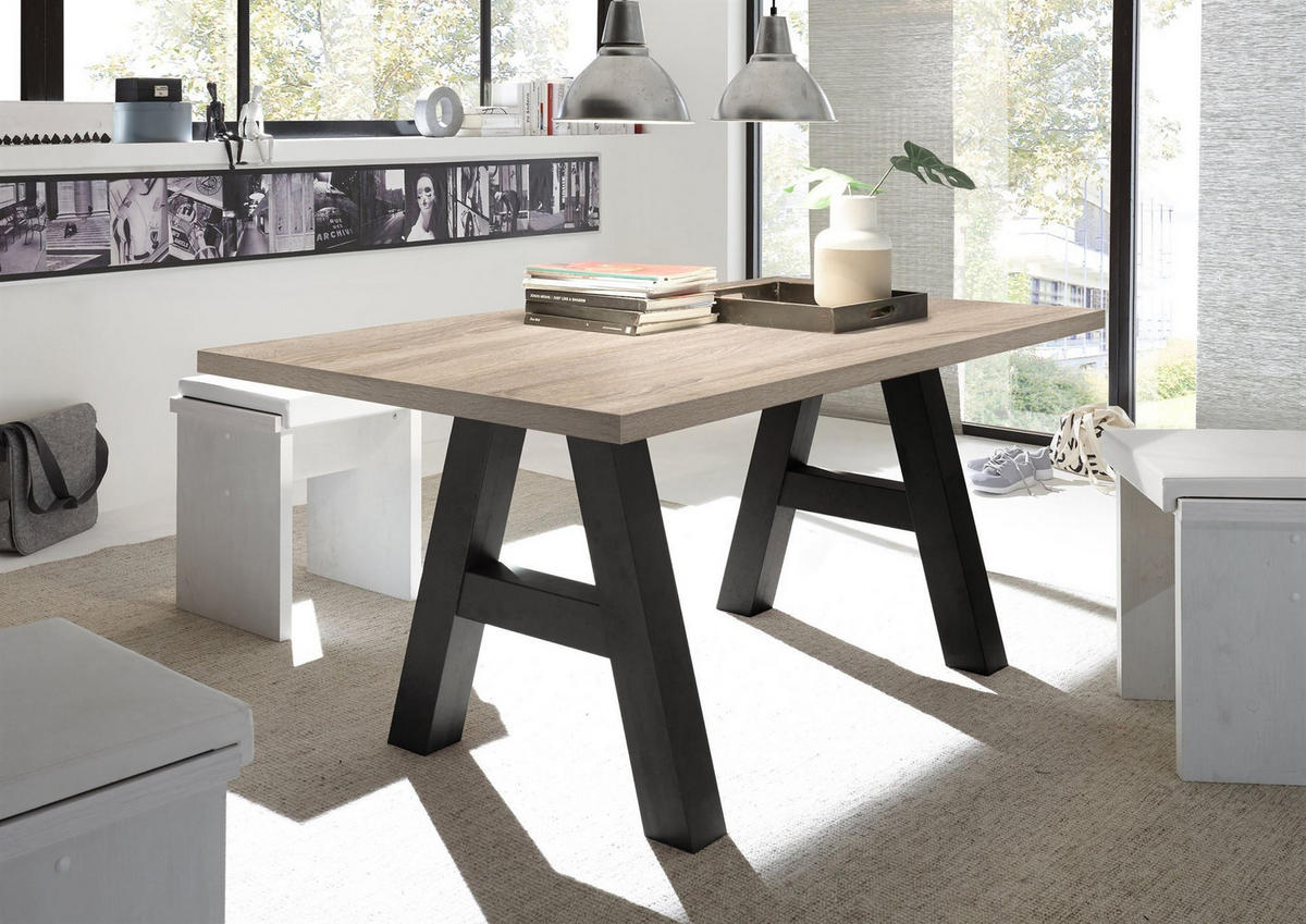 ESSZIMMERTISCH Elia 8 180 x 90 x 75 Esstisch Schwarzstahl/Eiche Sägerau - Braun, Holz (180/90/75cm) - 58aufmkessel