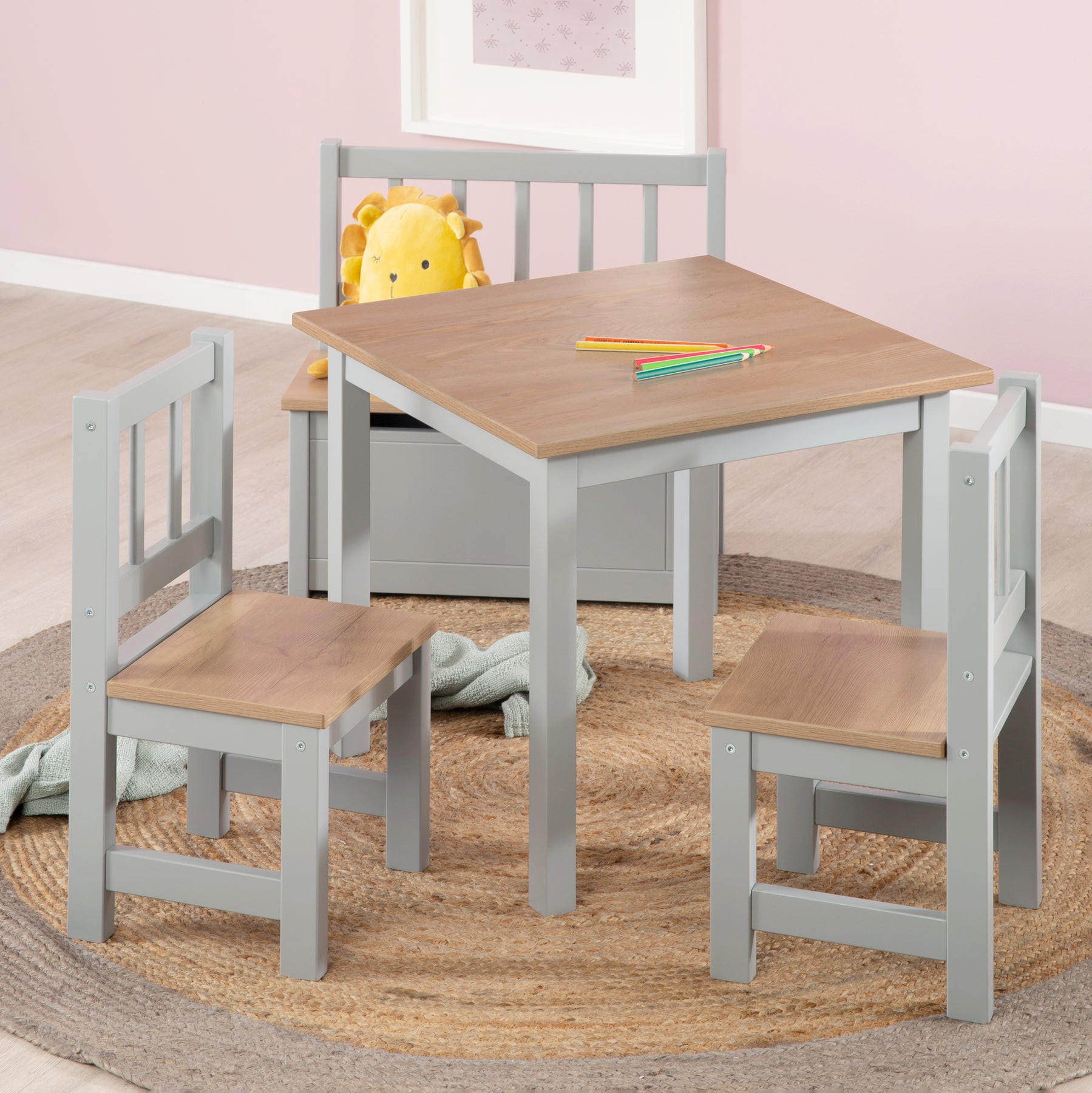 KINDERSITZGRUPPE Woody - Taupe/Sonoma Eiche, Holzwerkstoff (56/49/56cm) - Roba