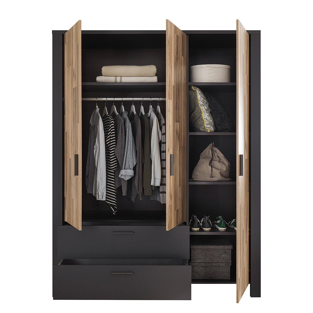 KLEIDERSCHRANK - Stabeiche Dekor / Graphit - Graphitfarben/Grau, Holzwerkstoff/Kunststoff (166/214/58cm) - home24