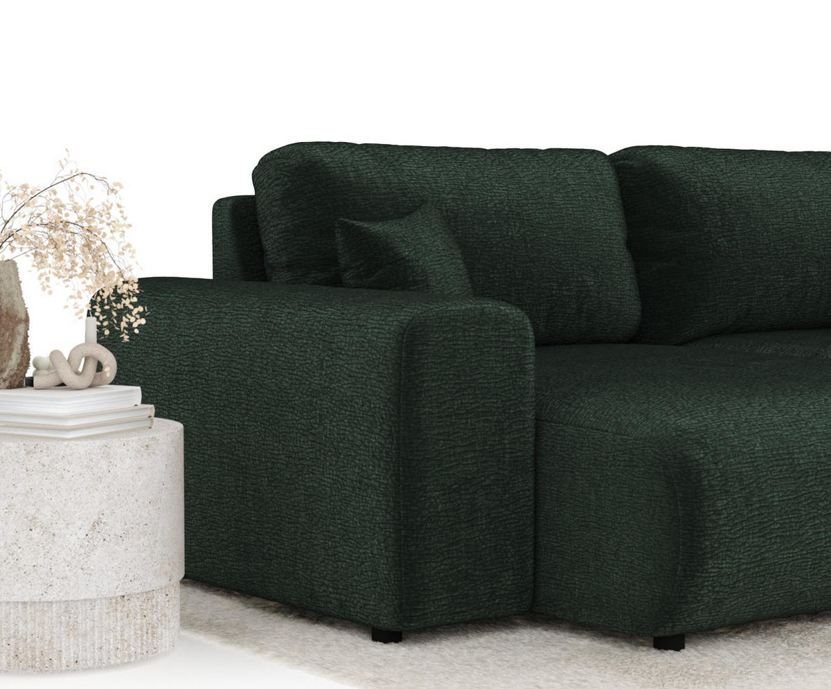 ECKSOFA Zanzibar Creme Samtstoff - Schwarz/Grün, Holz/Holzwerkstoff (237/144cm) - Maison de Reve