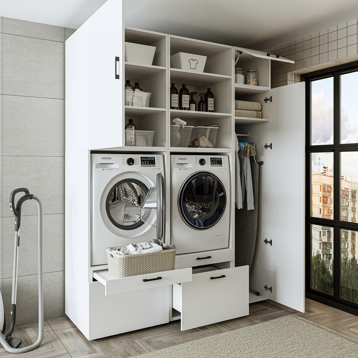 WASCHMASCHINENSCHRANK Serie 2 179cm Breit, 240cm Hoch - Eichefarben, Holzwerkstoff (179/240/67cm)