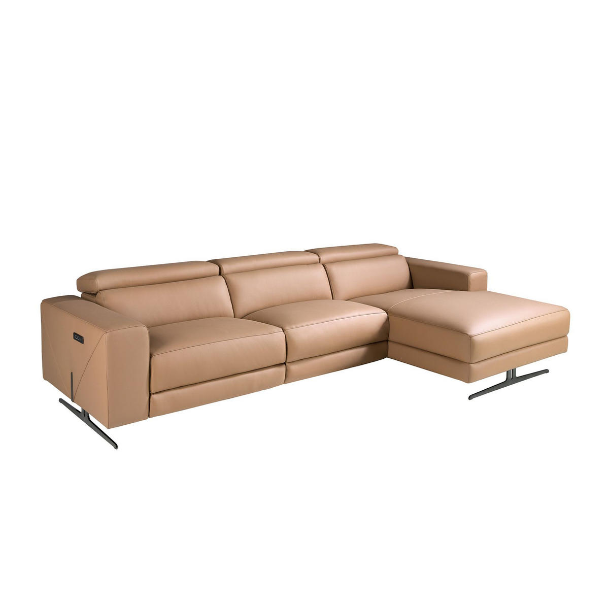 ECKSOFA mit Chaiselongue rechts aus braunem Leder 305/170/100 cm - Edelstahlfarben/Braun, Leder/Metall (305/170cm) - ANGEL CERDA