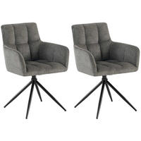 ARMLEHNENSTUHL 2er Set Stoff Dunkelgrau - Dunkelgrau/Schwarz, Textil/Metall (59/87/59cm) - CLP