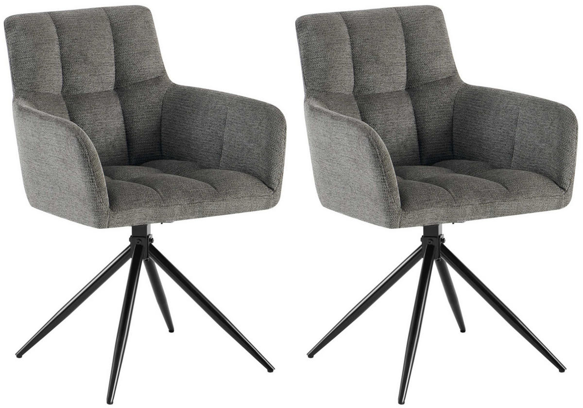 ARMLEHNENSTUHL 2er Set Stoff Dunkelgrau - Dunkelgrau/Schwarz, Textil/Metall (59/87/59cm) - CLP