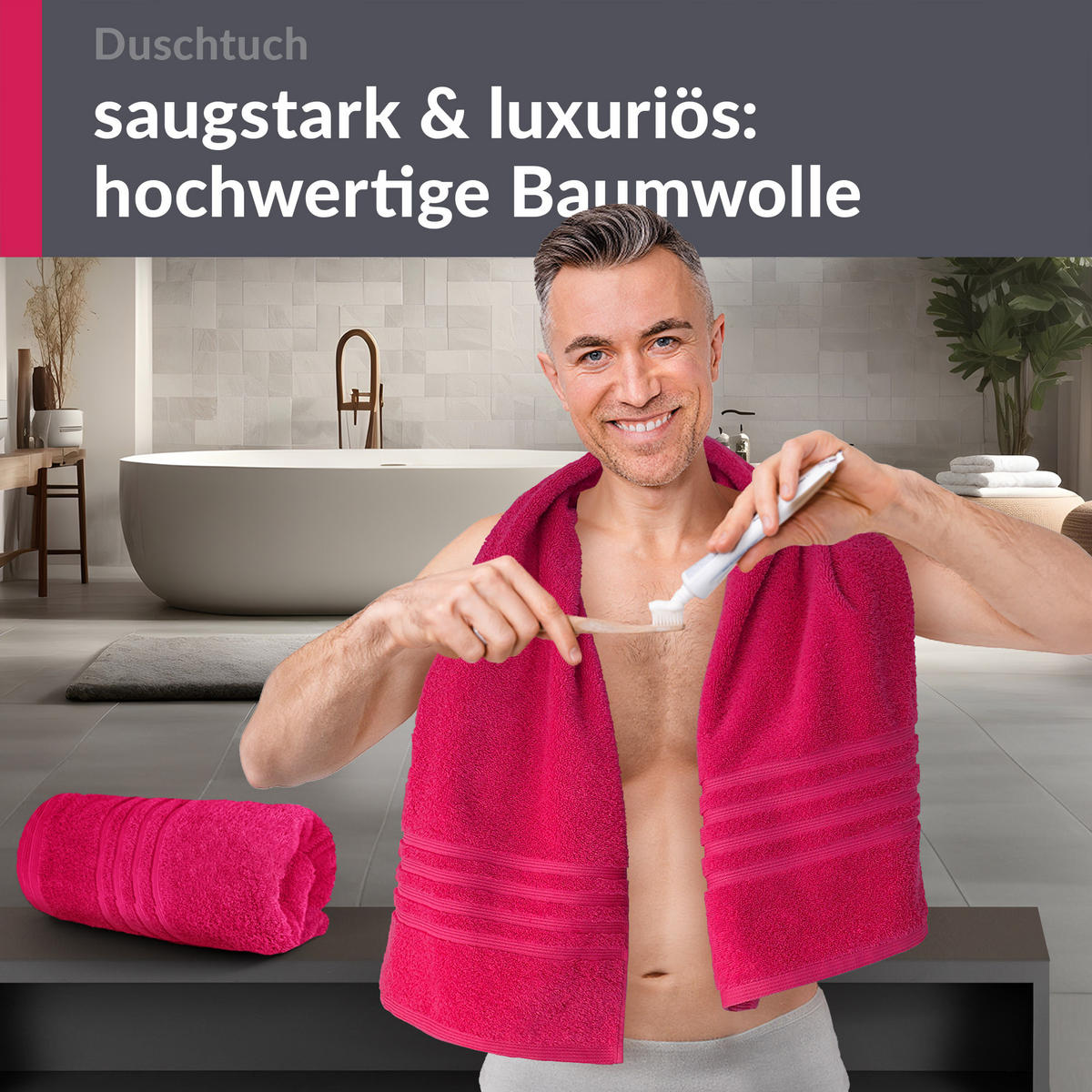 DUSCHTUCH London Rhabarber Rot 2er Set 70x140 - Pink, Textil (70/140cm) - Lashuma