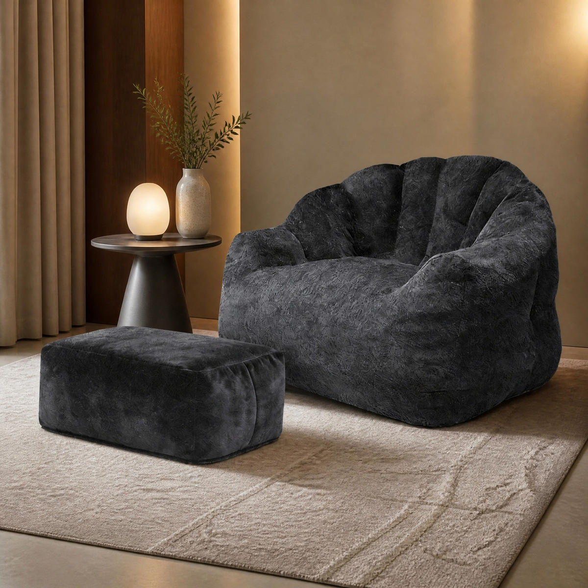SESSEL mit Hocker Flannelette Schwarz - Schwarz, Kunststoff (86/65/99cm) - Beauniv