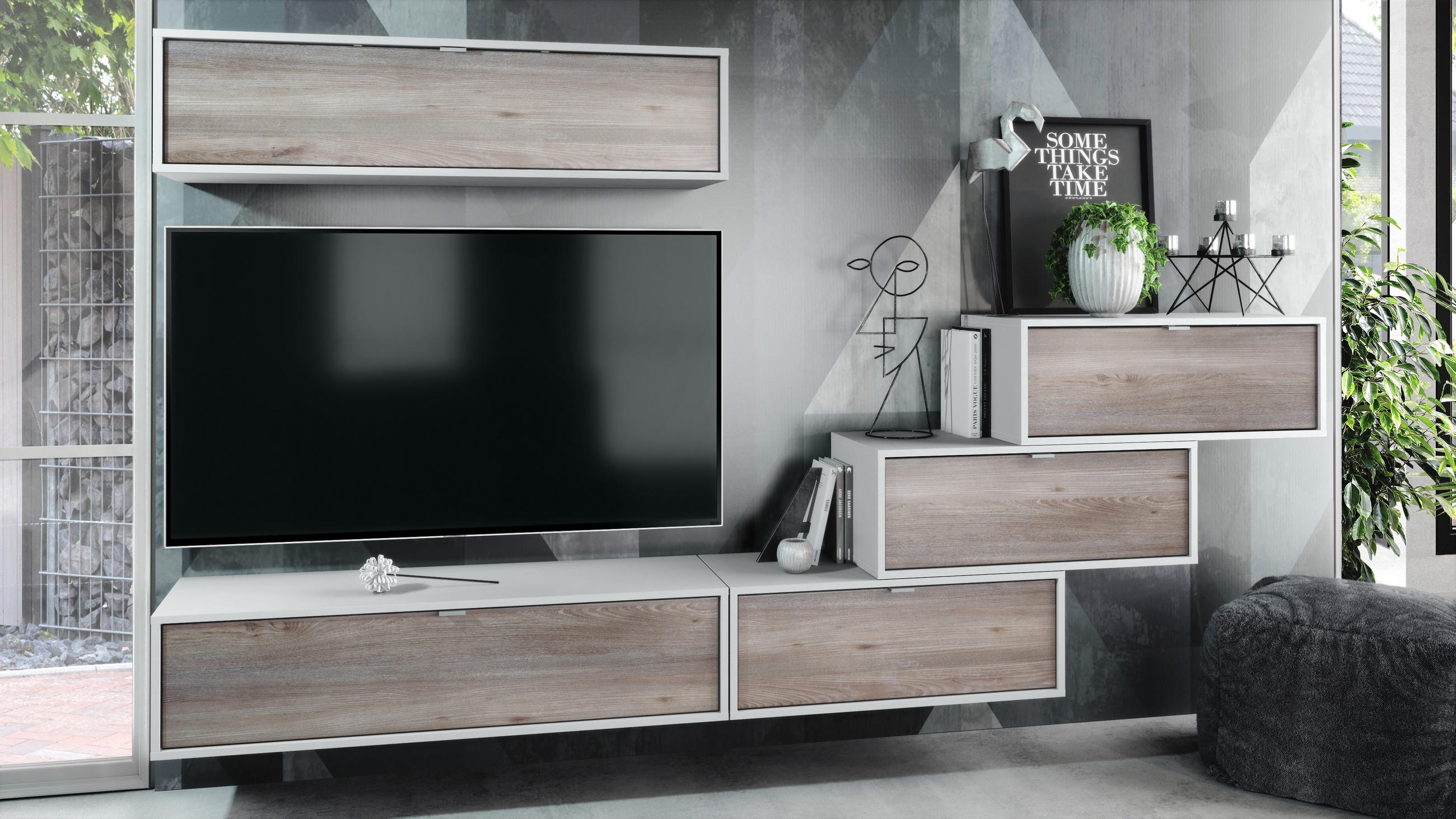 WOHNWAND Lana Fronten in Eiche Nordic - Silbereichenfarben, Holzwerkstoff (275/180/37cm) - Vladon