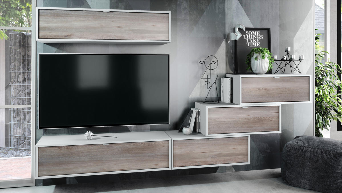 WOHNWAND Lana Fronten in Eiche Nordic - Silbereichenfarben, Holzwerkstoff (275/180/37cm) - Vladon