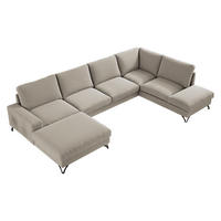 WOHNLANDSCHAFT Flavio U, Seite: Links - L1F+L2F+R3F - Beige/Schwarz, Holz/Textil (367/91/214cm) - MIRJAN24