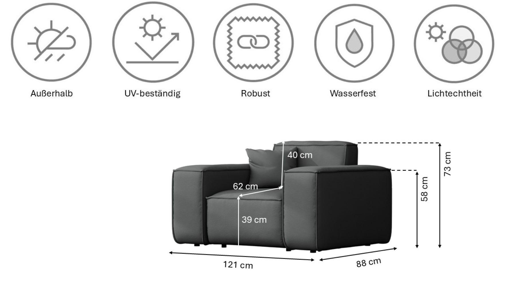 Thumbnail - Kaiser Möbel Gartensessel, Anthrazit, Holz, 121x73x88 cm, Loungemöbel, Loungesessel