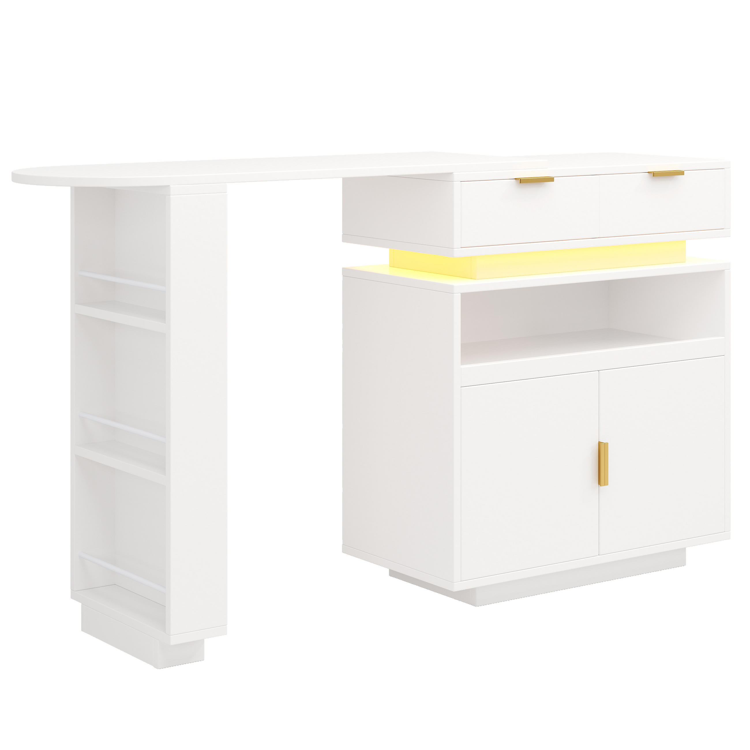 KÜCHENINSEL 115-183x40x99.5cm mit LED Beleuchtung und Stauraum, MDF, weiß - Weiß, Holzwerkstoff (40/99.5/183cm) - Luhomfu
