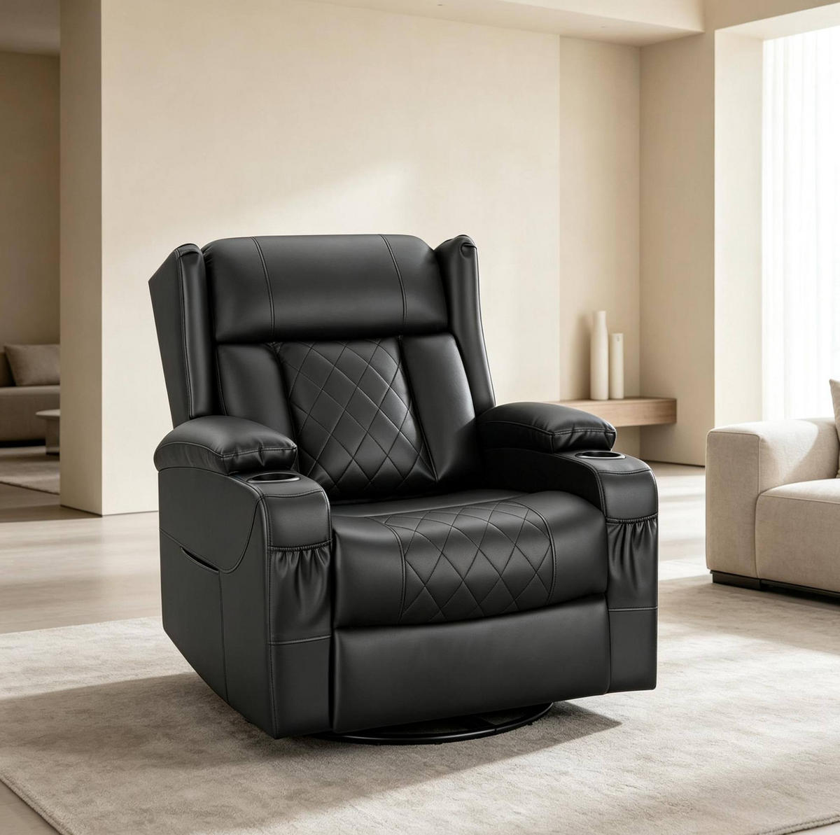 RELAXSESSEL in Schwarz 94,5x87x103,5 cm mit Dreh- und Wippfunktion - Schwarz, Textil (87/103.5/94.5cm) - IVMEU