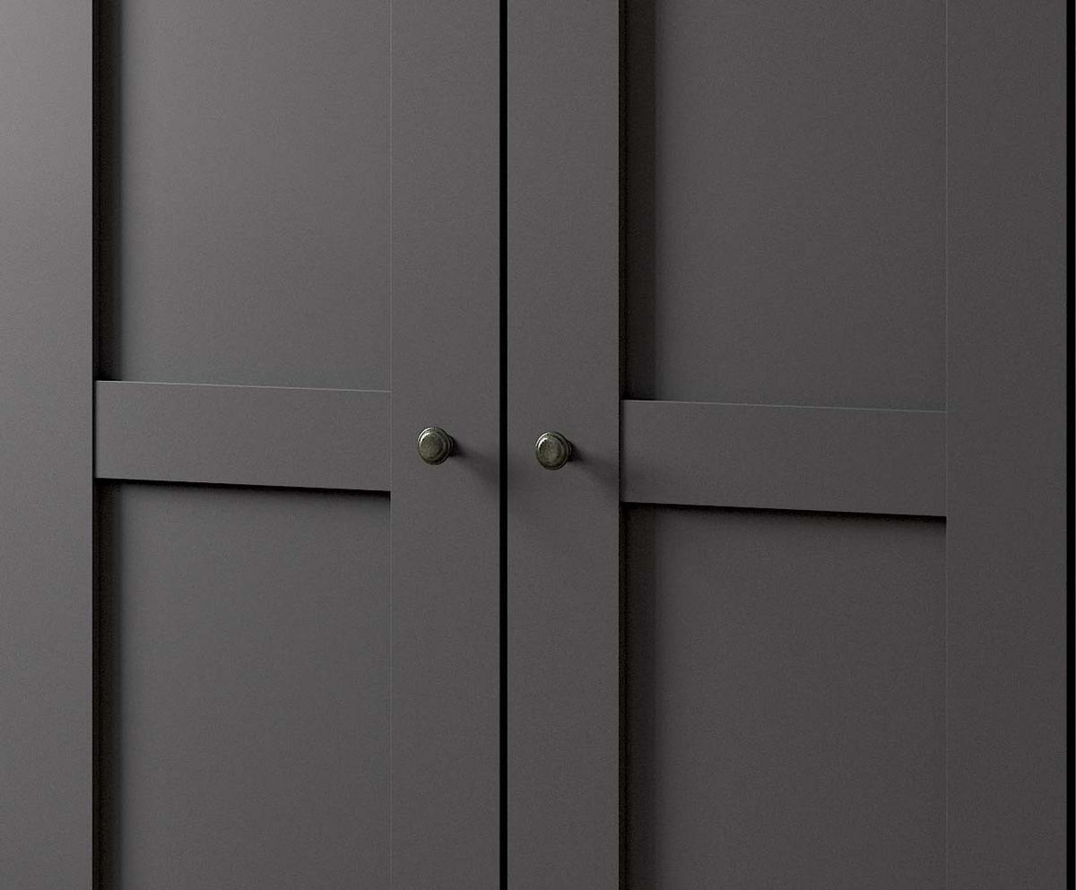 SCHLAFZIMMER Greenholm in Graphit 4 teilig mit Kleiderschrank 250cm Breite ohne Spiegel, Doppelbett 180x200cm, zwei Nachttisch - Grau, Holzwerkstoff (80/200/120cm)