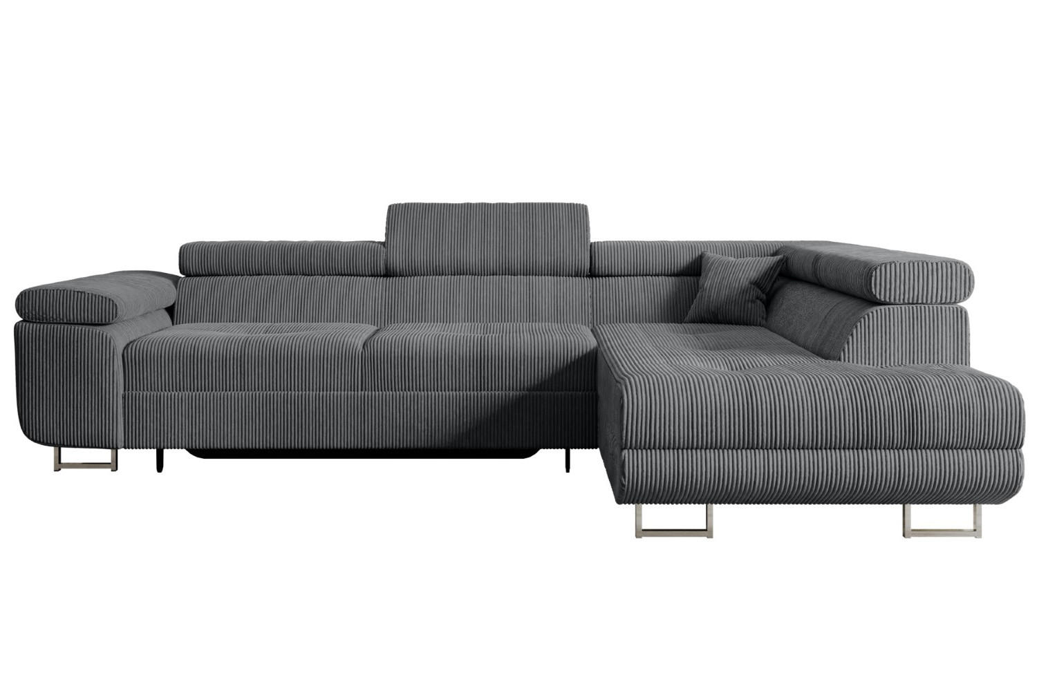 ECKSOFA mit Schlaffunktion und Bettkasten GUSA-L 272x202x107 cm Grau Cord - Dunkelgrau/Silberfarben, Holzwerkstoff/Textil (272/202cm) - ALTDECOR